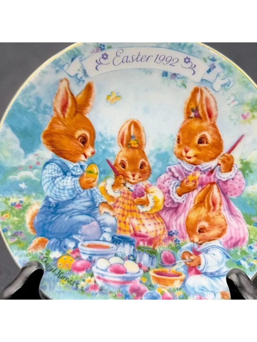 Vintage Avon Colorful Moments Easter 1992 Bunny Plate 22K Gold Porcelain 5